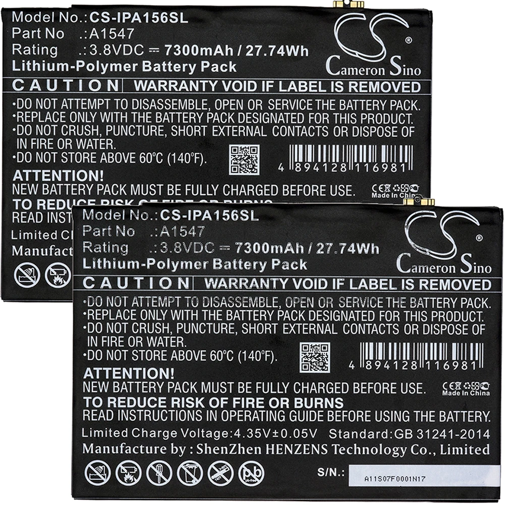 

2pack 7300mA Battery for Apple A1547,A1566,A1567,iPad 6,iPad Air 2,iPad Air 2 WiFi,MGKL2LL/A A1547