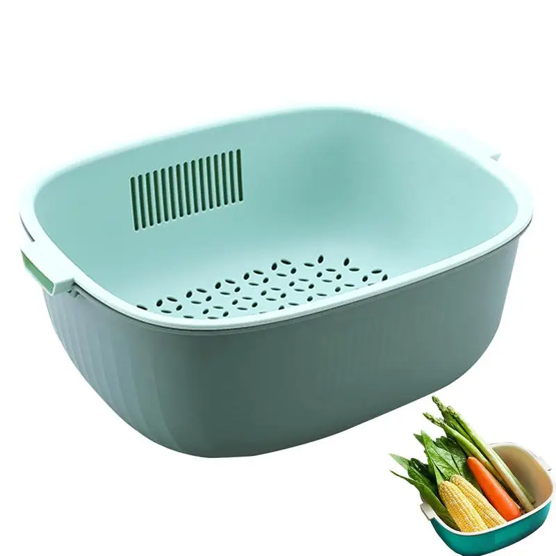 

Fruit Washing Strainer Multifunctional Washing Bowl And Strainer In Double-Layer Multifunction Kitchen Colander Drain Basin