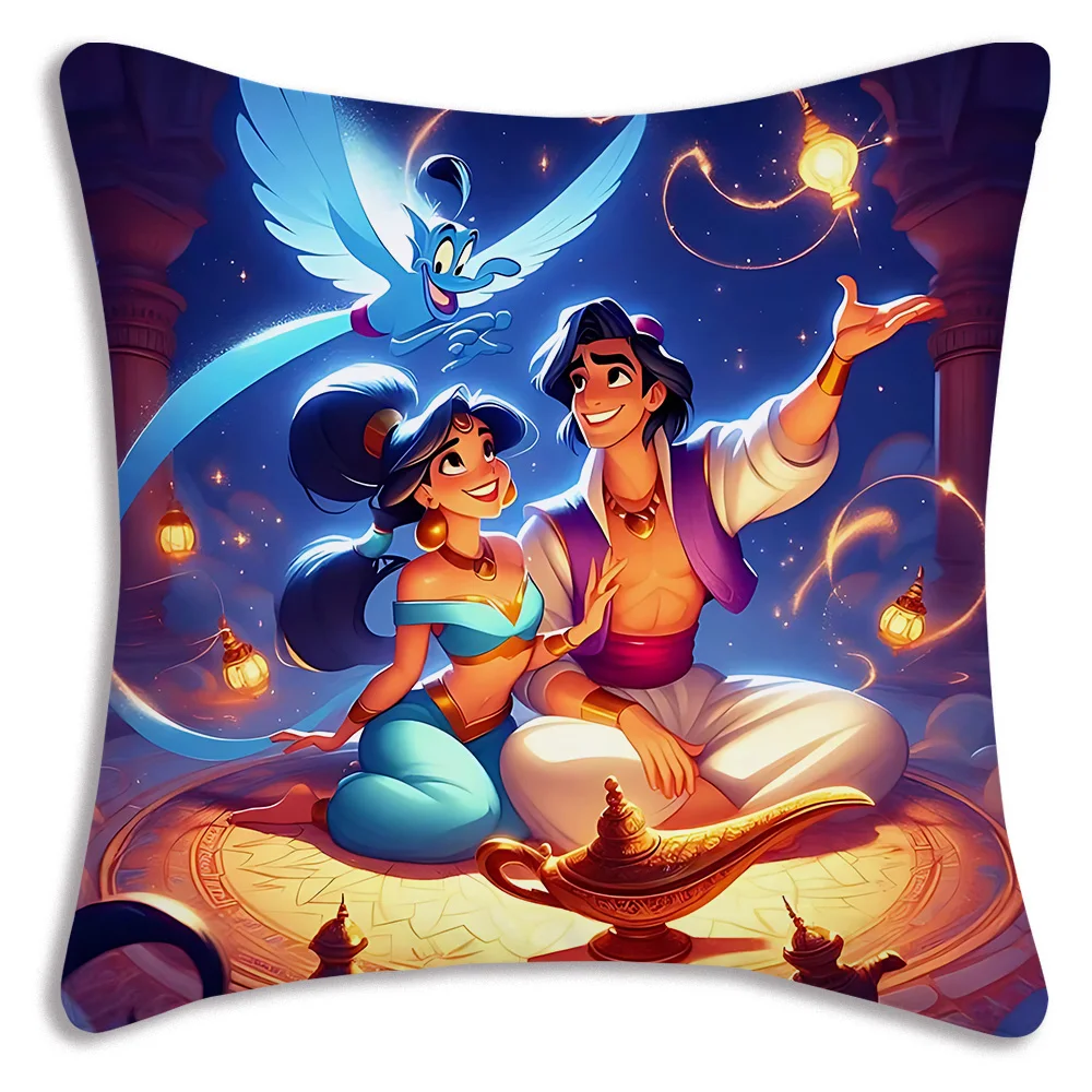 

Cartoon Kawaii Aladdin Jasmine Pillow Covers Cartoon Sofa Decorative Home Double-sided Printing Short Plush Cute Cushion Cover