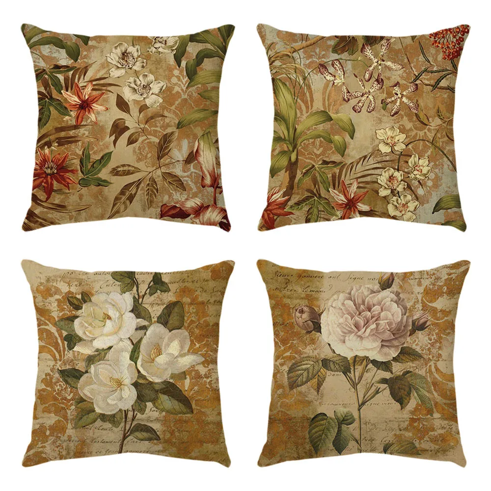 

Осенние винтажные декоративные наволочки 18x18 дюймов набор из 4 наволочек для домашнего декора наволочки с цветами и листьями