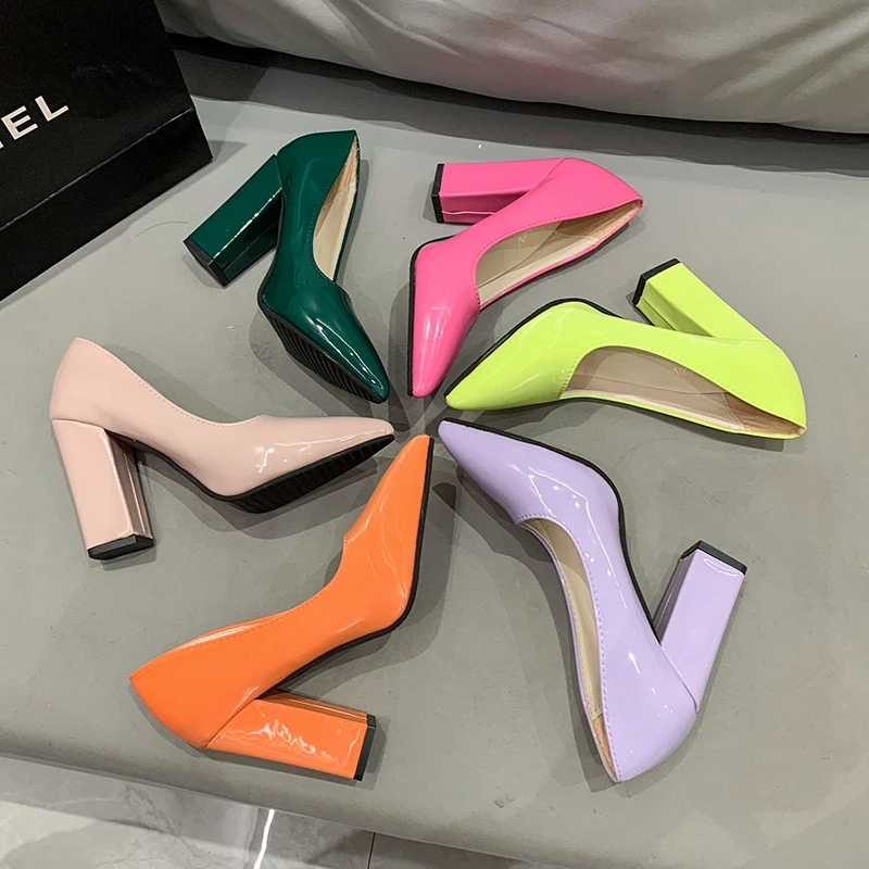 Pointed Toe Shoes Women's Thick and High Heels 2023 New Women's Shoes Spring Shallow Mouth  Women's Single Shoes