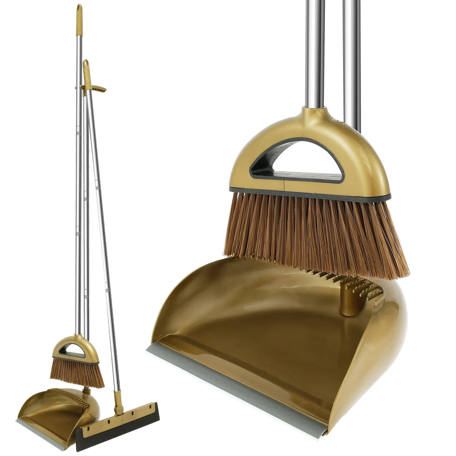 

3Pcs Squeegee Broom and Dustpan Long Handle Dustpan and Brush Sets Portable Broom with Dustpan Combo Set with Comb Teeth