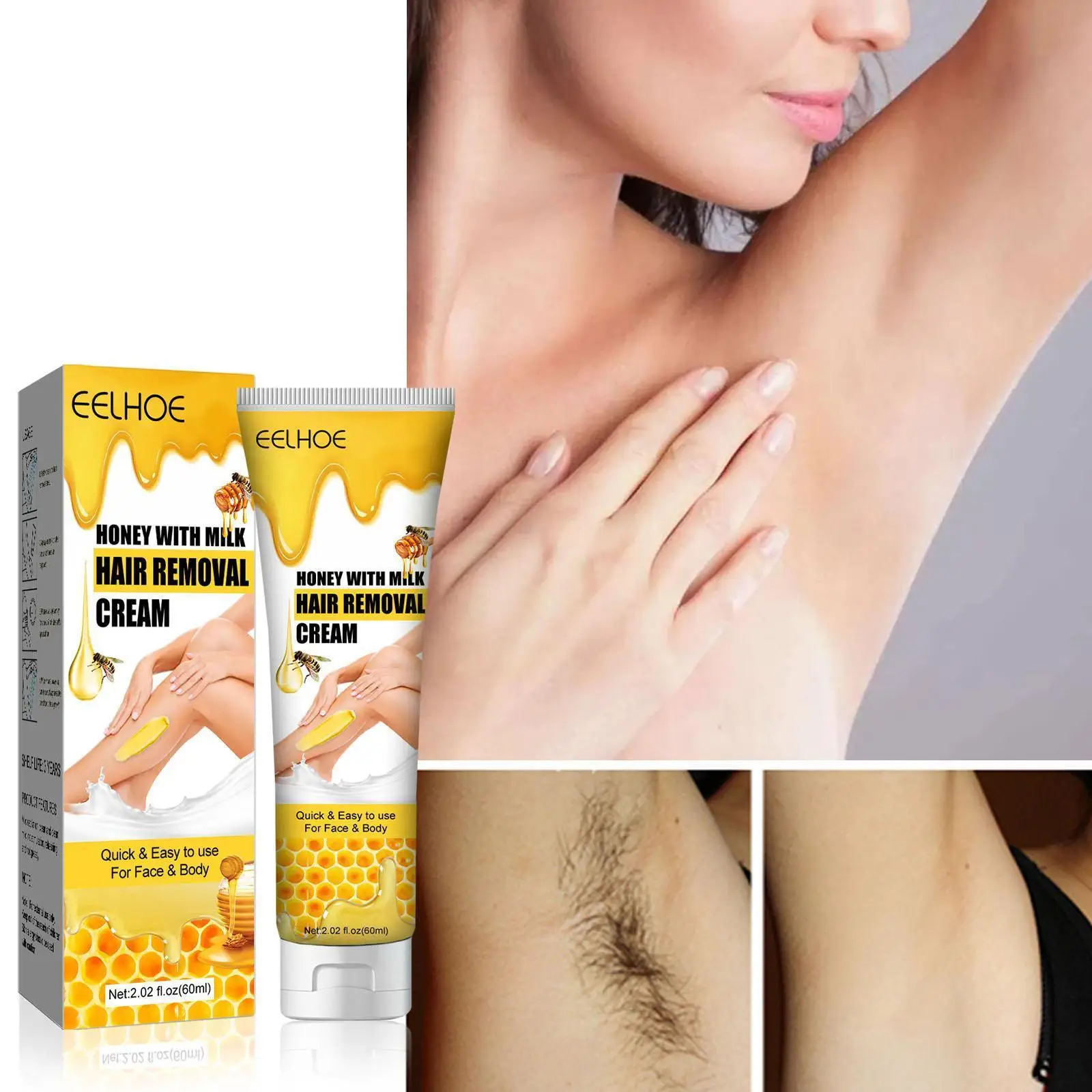 

60ml Honey Milk Hair Removal Cream Gentle Painless Hair Non-Irritating Removal Armpit Care Body Legs Depilatory Cream Effec Z3V2