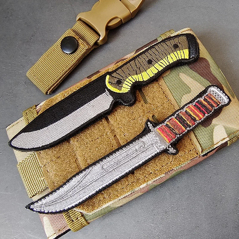 

Q Version Weapon Knives Embroidery Patch Outdoor Military Tactical Armband For Clothing Jackets DIY Applique Knife Shape Badge