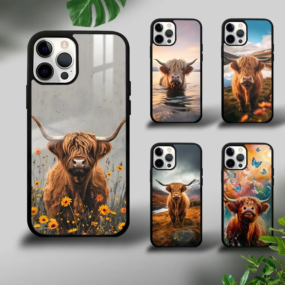 Милый чехол для телефона Highland Cow iPhone 16 15 14 13 12 11 Pro Xs Max Mini Plus Celulares Hard Funda