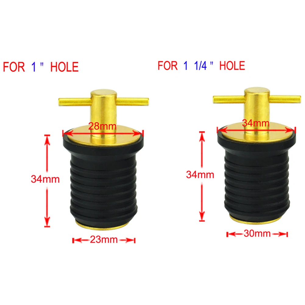 

1pc Drain Plug Rubber Brass T-Handle TWIST-IN Hull Livewell Boats Drain Plug Boat Bilge Durable Rubber Brass Boat Accessories