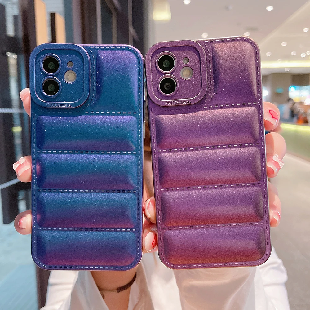 

Fashion Colorful Down Jacket Phone Case For iPhone 13 12 11 Pro XS Max XR X 8 7 Plus SE 2020 Soft TPU Cover