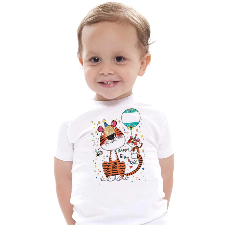 Happy birthday Autumn Children Clothing Boys T Shirt Cartoon tiger Short Sleeve T-shirt Kid Boy Casual Cute T-Shirt,Drop Ship