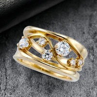 new classic exquisite shiny zircon inlaid flower vine engraved metal rings for women glamour elegant party ball jewelry