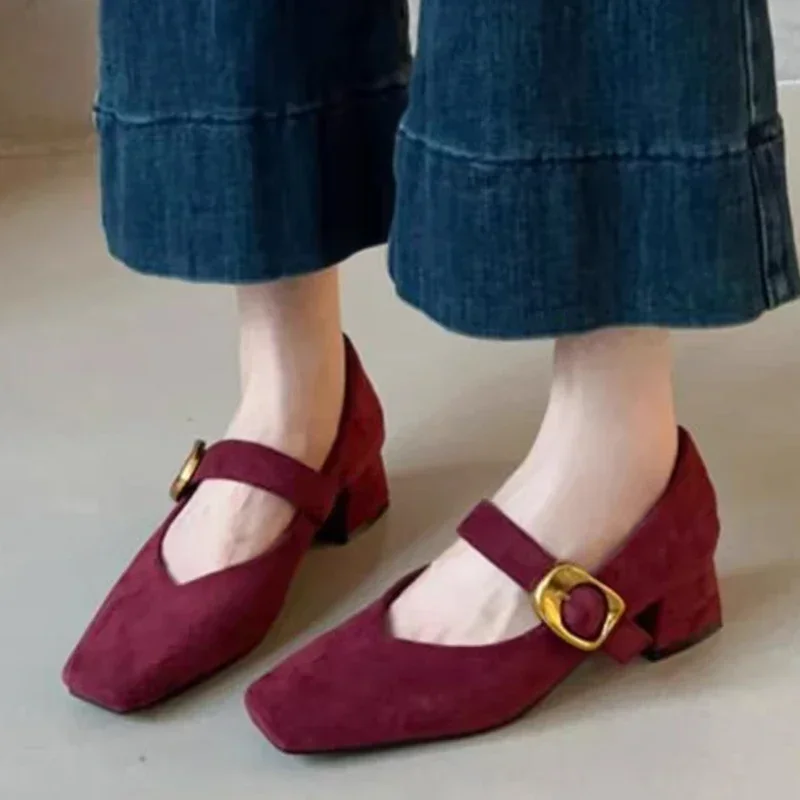 Женские туфли на высоком каблуке с квадратным носком замшевые Marie Janes новые