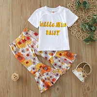 toddler kids girls clothes 2022 summer short sleeve letter t shirt sunflower floral flared pants bell bottoms outfits set 1 5y