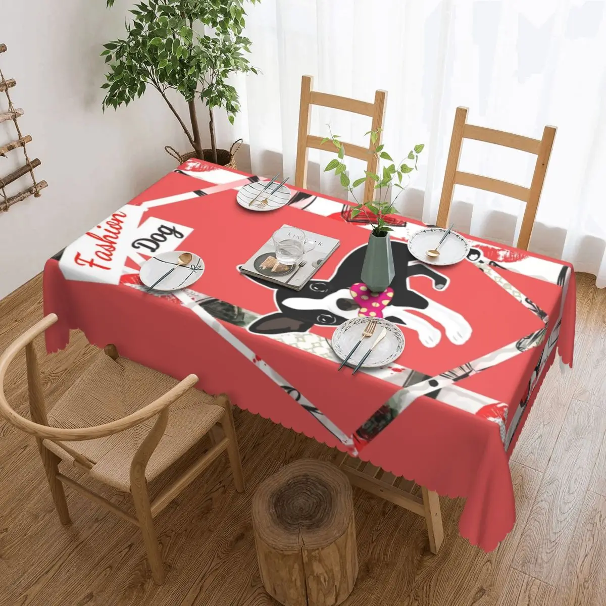 

French Bulldog Fashion Dogs Rectangular Tablecloth Oilproof Table Cloth Frenchie Dog Lover Pet Ainmal Table Cover