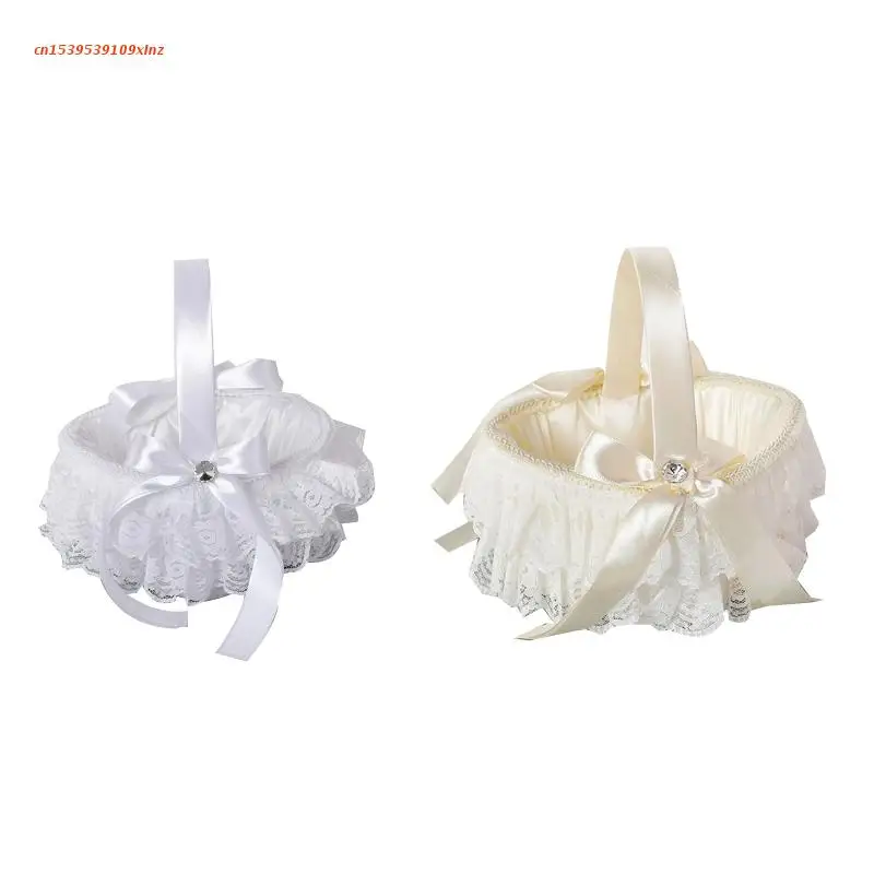 

Decorative White Lace Flower Girl Basket Make Your Wedding Party Romantic Rustic