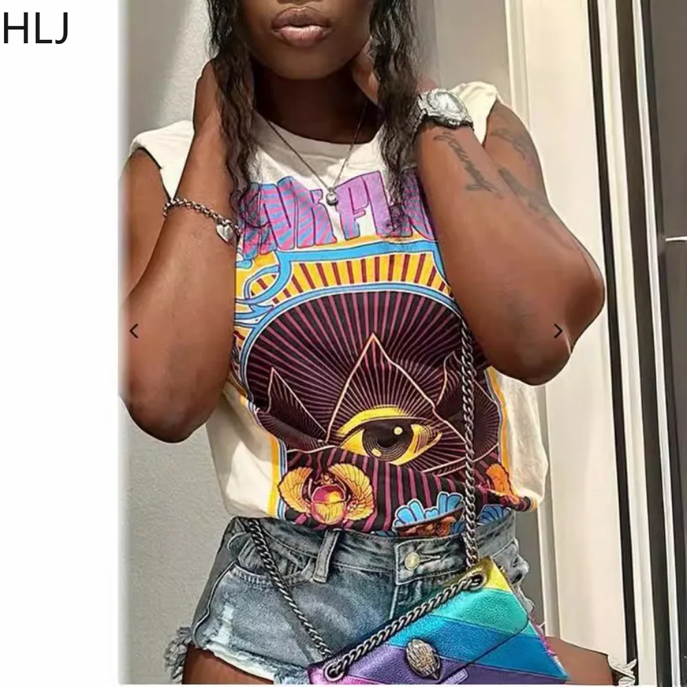 HLJ Мода Y2K Тенденция Уличная одежда Женские узорные футболки с круглым вырезом и