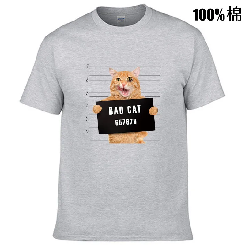 Men's high quality t-shirt 100% cotton Funny criminal cat pattern printed casual cool o-neck t shirt loose male tees tops