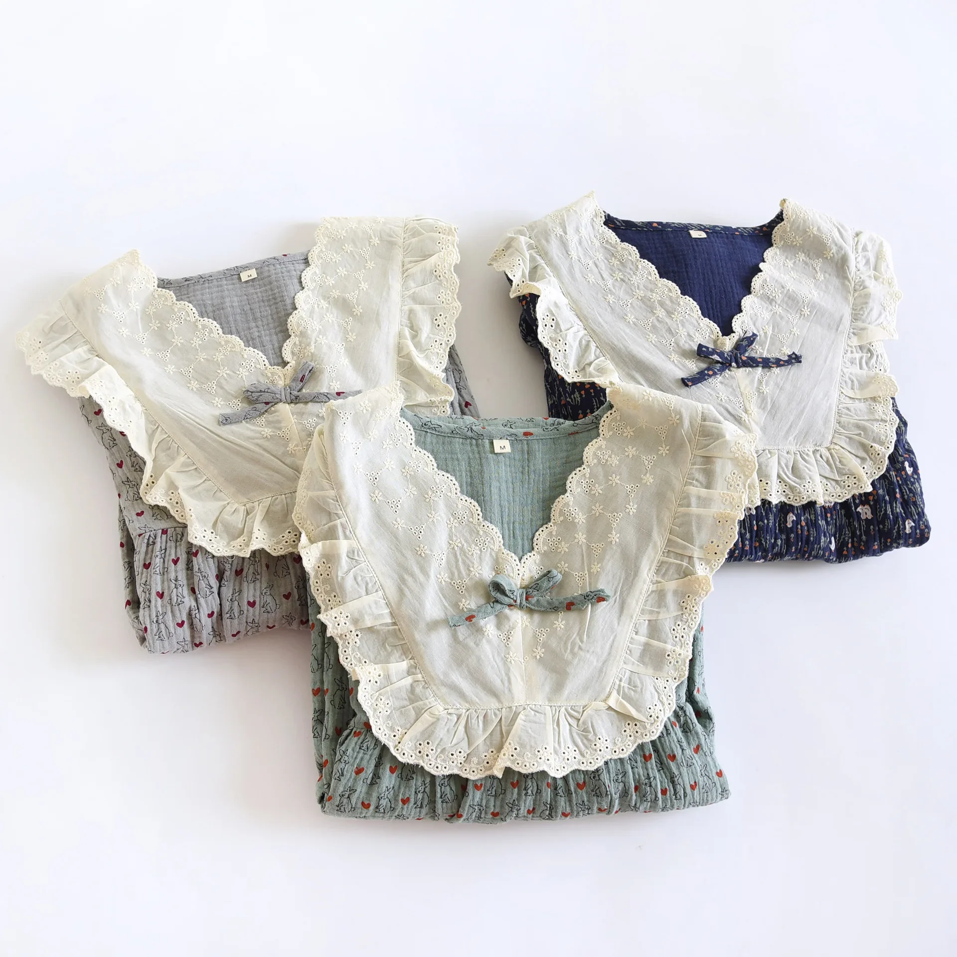 Женская хлопковая ночная рубашка с длинным рукавом простой двухслойный газовый