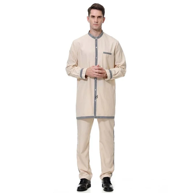 

Men's Robe Suit Two Piece Set Ramadan Contrast Color Muslim Arabian Middle East Suit Spring Summer 2022 Kaftan Moroccan Saudi