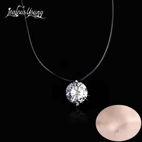 The novelty of the Korean women's necklace with round zirconium pendants, invisible transparent necklaces for fishing ...
