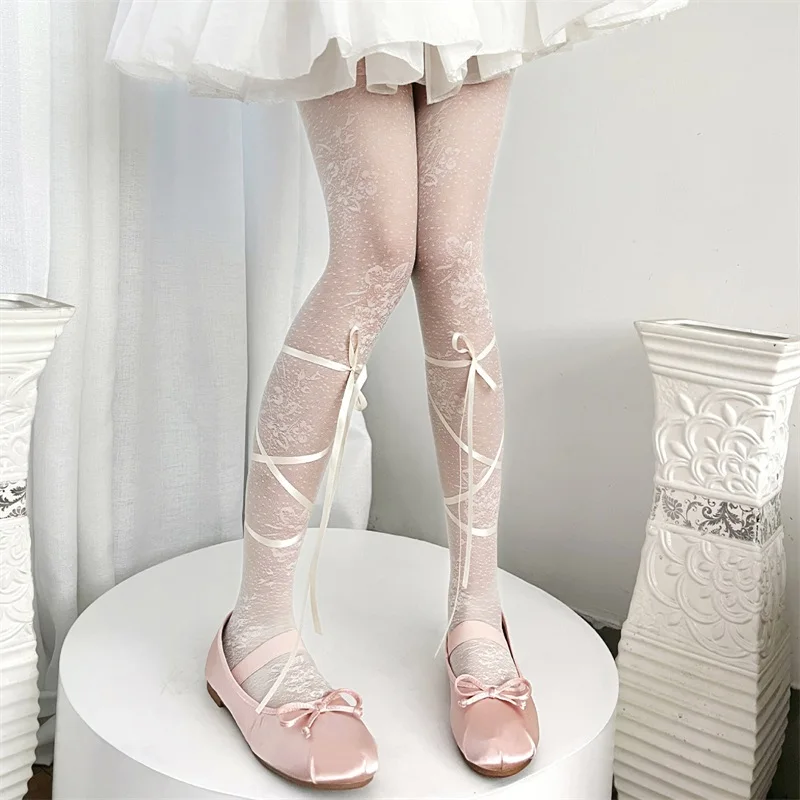 Летние тонкие женские модные высокие носки до бедра с бантом декоративные