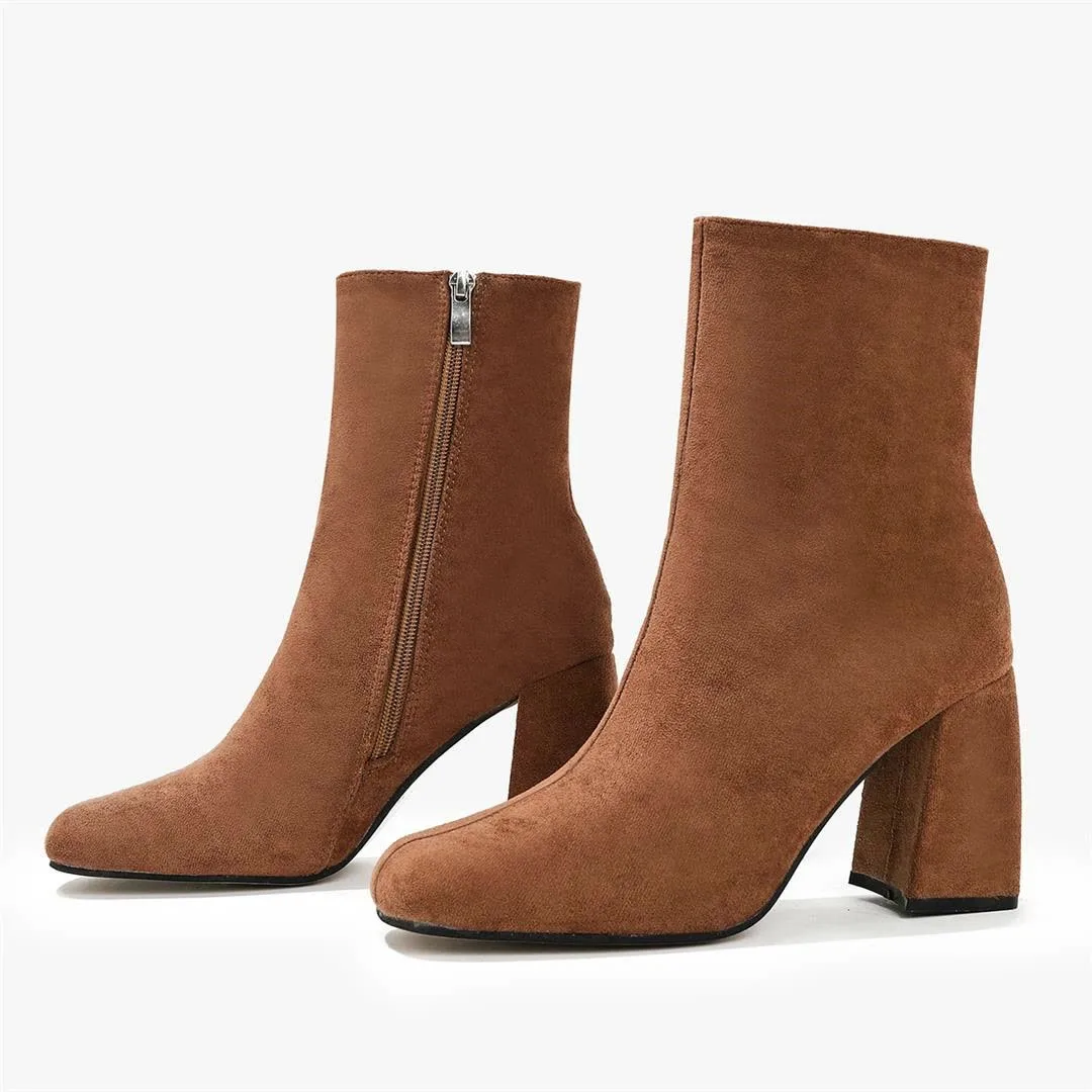 

Shoes Women's Sneakers Summer 2022 New PU Square Toe Riding Rubber Rome Boots Hoof Heels Mid-Calf Zip High Flock Solid Winter