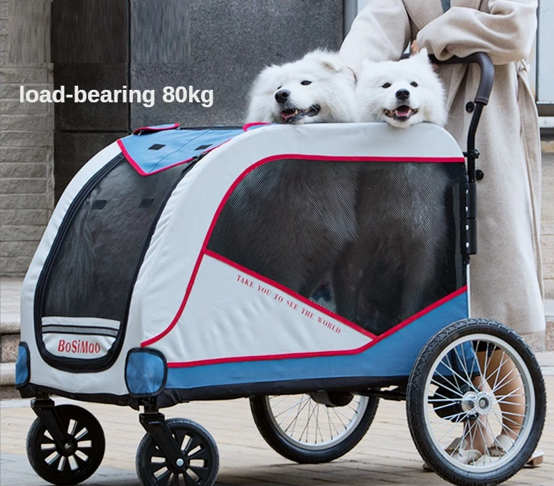 

Прогулочная коляска для собак, складная коляска для средних и больших питомцев, с вращающимися передними колесами, с задними тормозами и нагрузкой 80 кг