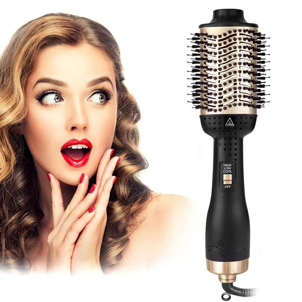 One-Step Hair Dryer Hot Air Brush Straightener Comb Anti-frizz Negative Ion Generator Straightening And Curling Blow Dryer Brush