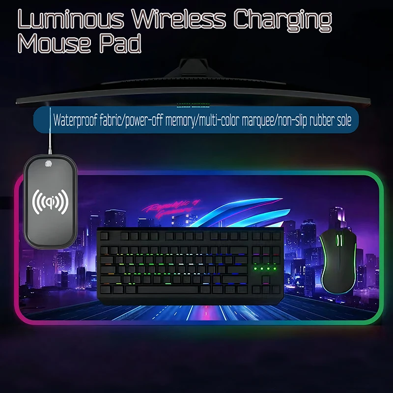 RGB PC Gamer Keyboard Mouse Pad Mousepad Luminous For Mobile Phone Wireless Charging Mouse Mats Rubber Gaming Computer Mausepads