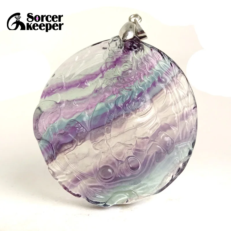 Натуральная красочная флюоритовая, Хрустальная ручная резная подвеска с Санта-Клаусом DIY для мужчин и женщин, украшение для ожерелья, исцеляющая любовь, подарок G34