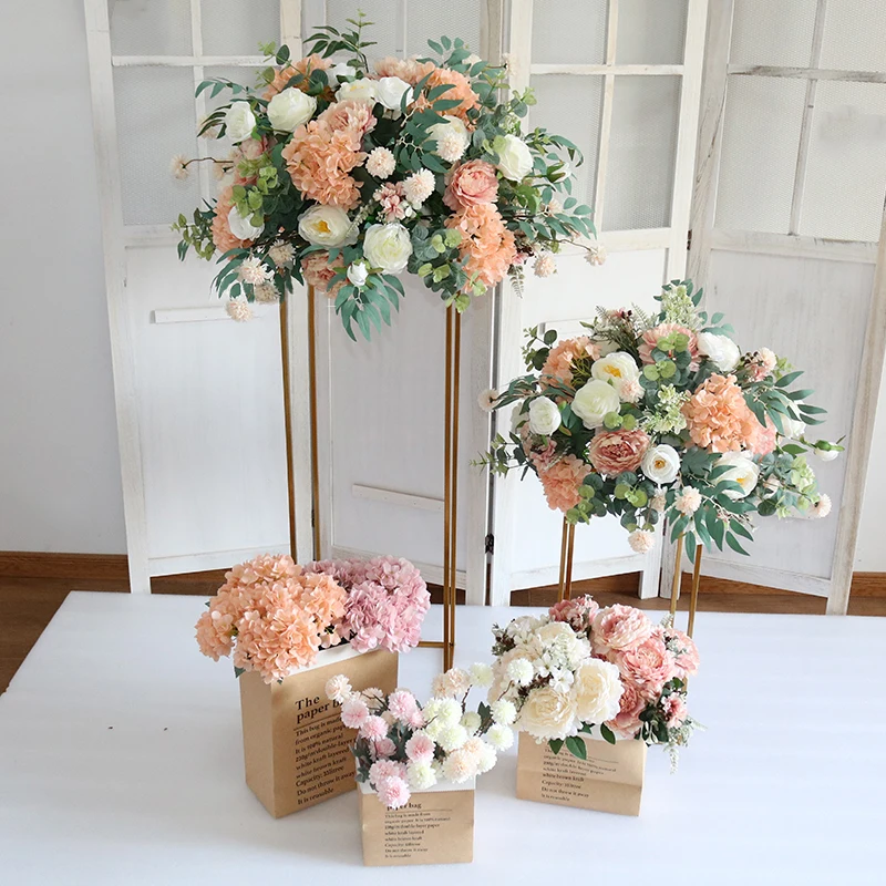 

50/60cm Rose Hydrangea Artificial Flower Eucalyptus Leaf Wedding Arrangement Floral Row Party Road Lead Props Window Display