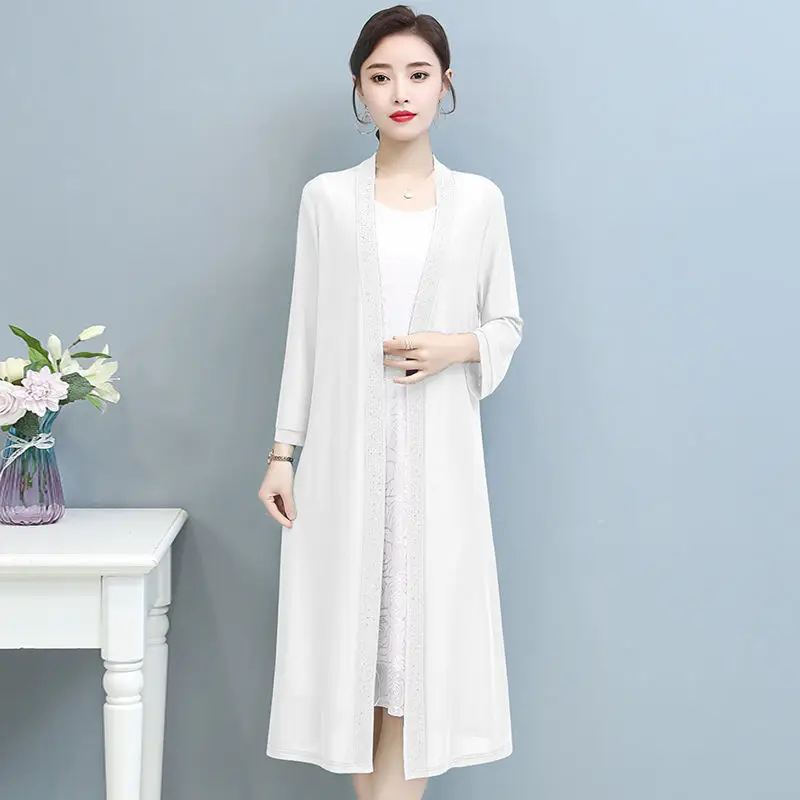 Women Summer Sun Protective Clothing 2022 New Female Thin Ice Silk Coat Mid-length Net Yarn Cardigan Tops K2054 |