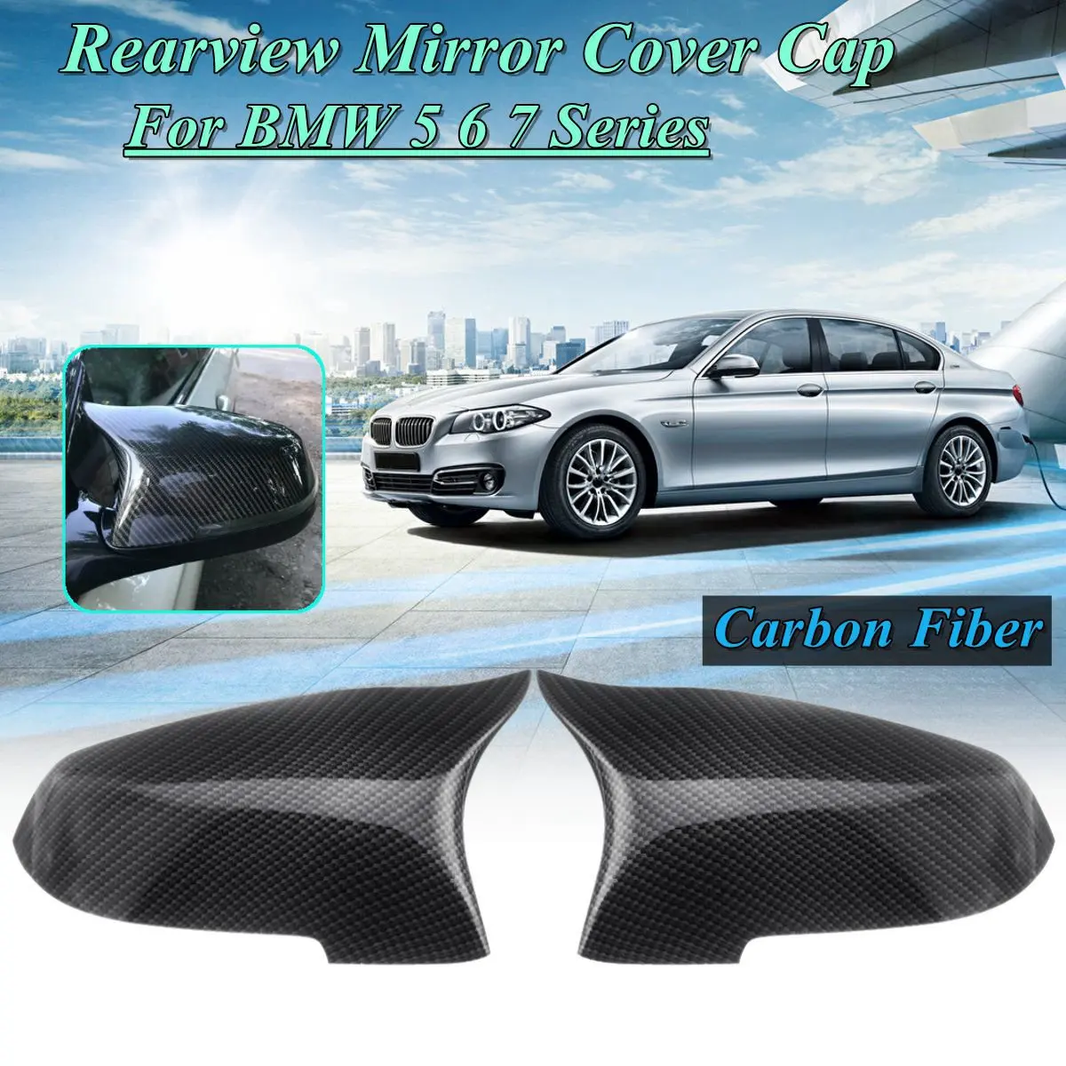 

Car Modified Carbon Fiber Horn Mirror Housing Bright Black For BMW 5 6 7 Series F10 F07 F01
