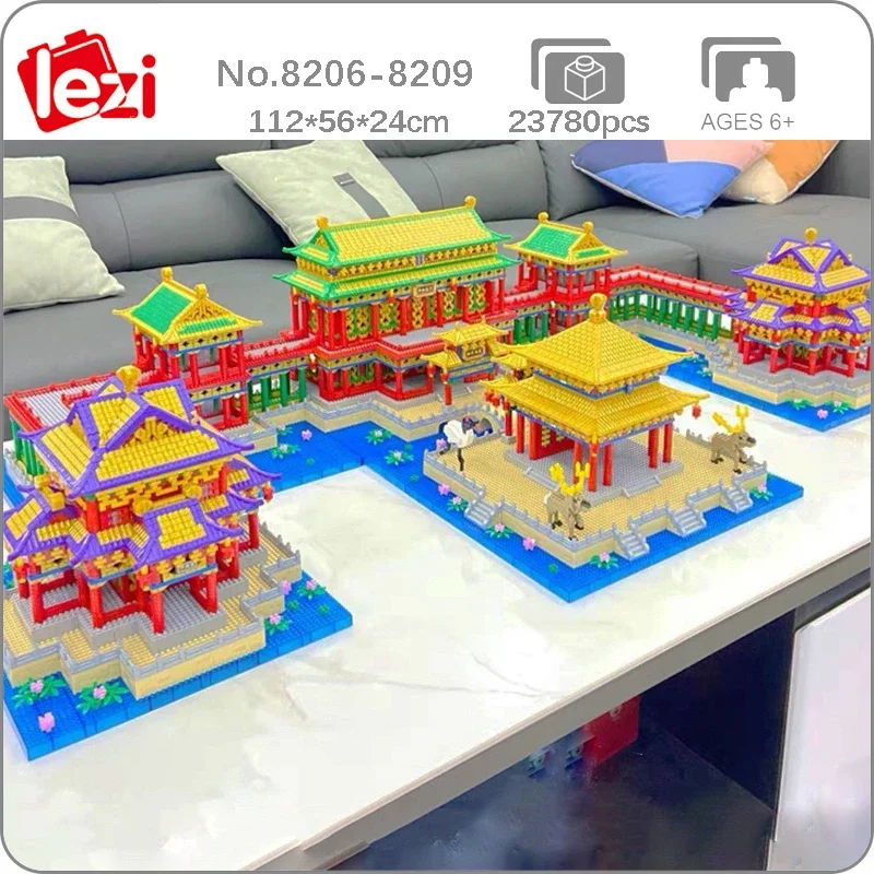 

Конструктор Lezi «Всемирная архитектура», старый летний павильон дворца, коридор, храм, озеро, «сделай сам», мини-алмазные блоки, игрушка для строительства, без коробки