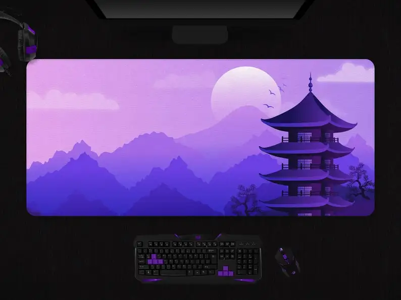 

Фиолетовый Настольный коврик в японском стиле, игровой коврик для мыши с японским аниме пейзажем в эстетике, крепление fuji, XXL (6 размеров)