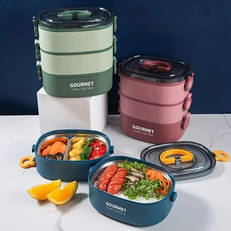 

Lunch Boxs 800-1400ML Stackable Bento Case Sealed Leak-proof Meal Box Microwave Safe Portable Students Workers Food Container