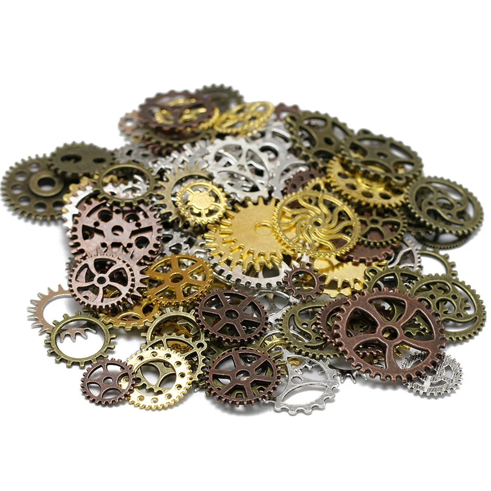 

50pcs Assorted Steampunk Gears Charms Pendant Clock Watch Wheel Gear for DIY Crafting Jewelry Making Accessory (Mixed