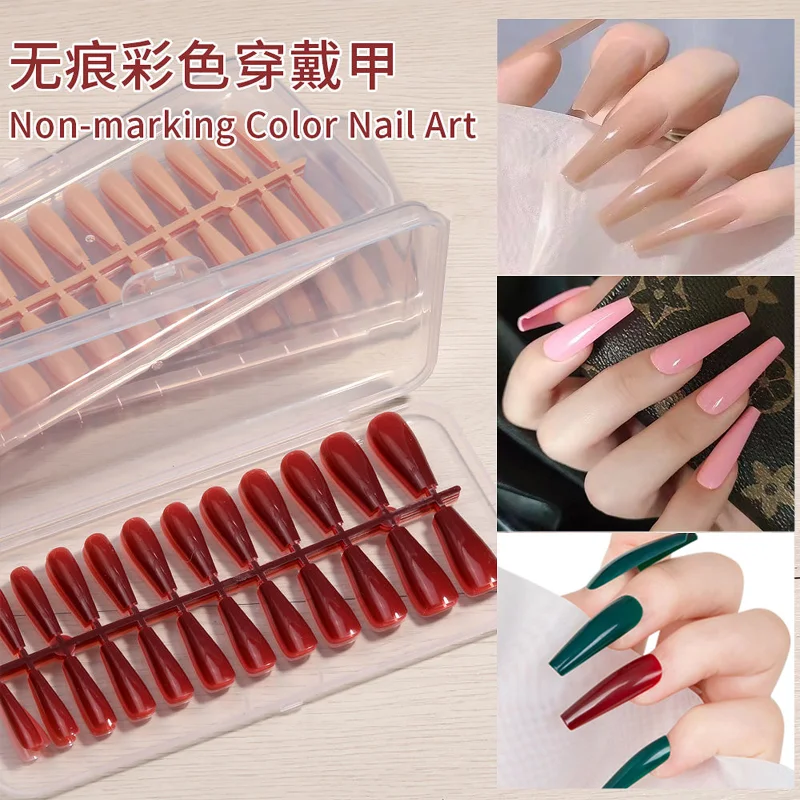 

Wearing A Long, Solid Color, Minimalist Style, and Seamless Nail Enhancement with Flat False Nails Full Cover Nail Pack of 3