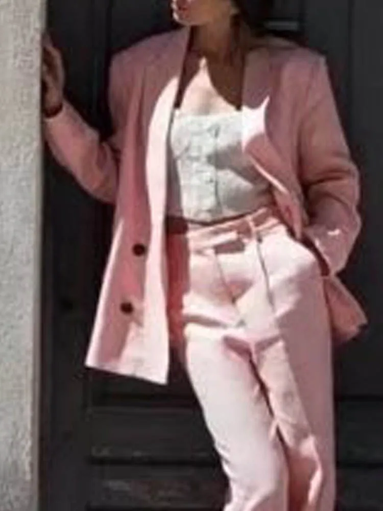 

Женский льняной Блейзер Kumsvag, повседневный однотонный двубортный Блейзер свободного покроя, верхняя одежда на лето 2022