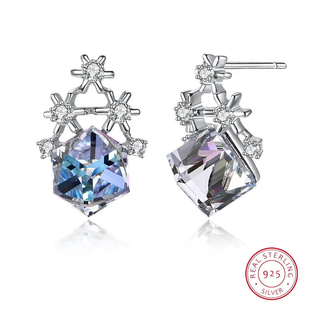 

Christmas Sterling Silver 925 Earrings Christmas Snow Square Magic Crystal Earrings for Women Anniversary Fine Gift Jewelry