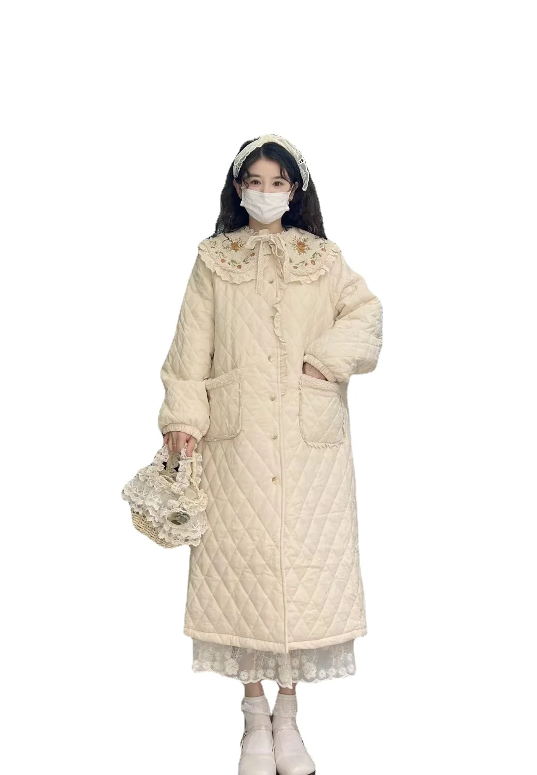 Sweet collar detachable embroidery doll collar cotton padded jacket women's extra thick cotton jacket