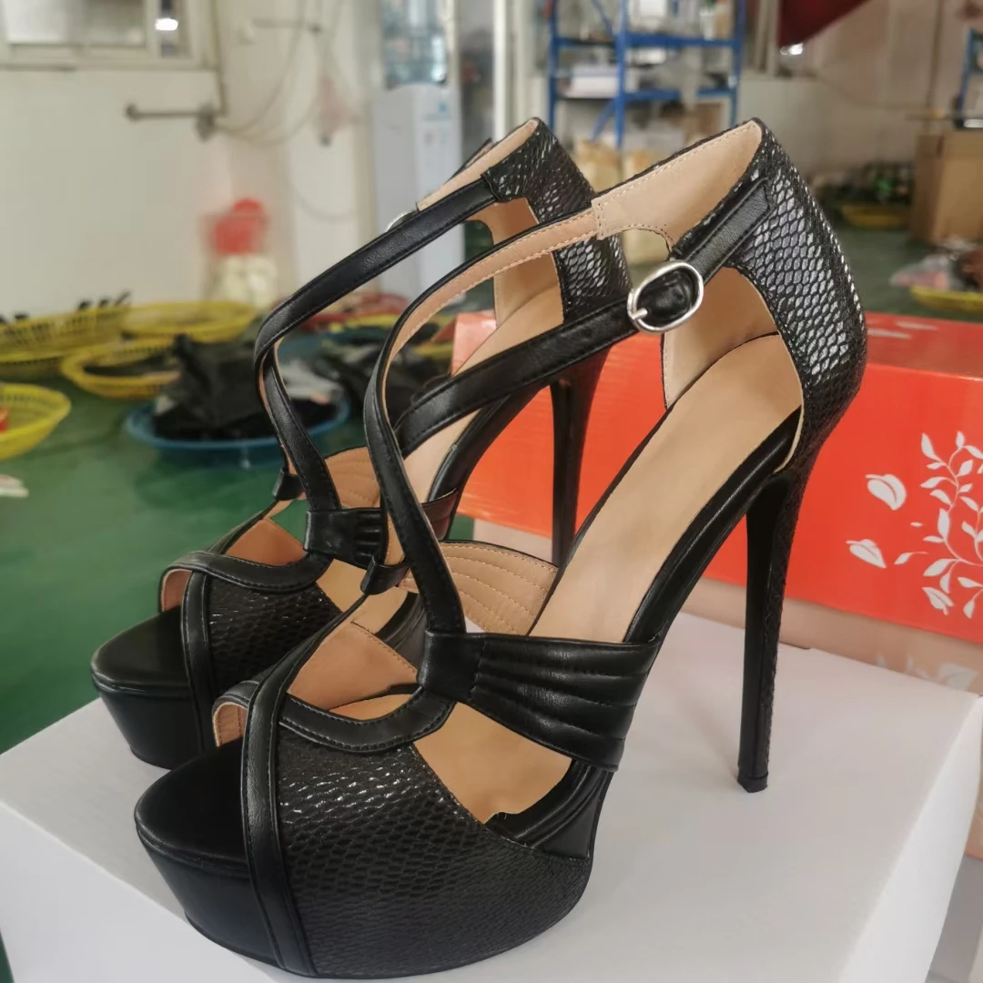 

SHOFOO shoes Fashionable women's sandals. Women's shoes in summer. About 15 cm heel height. Black. Fashion show wedding banquet