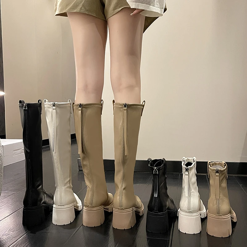 

Женские ботинки, Осенняя обувь, зимняя обувь с круглым носком, привлекательные сапоги до бедра на высоком каблуке, на молнии, женские ботильоны средней длины, 2022