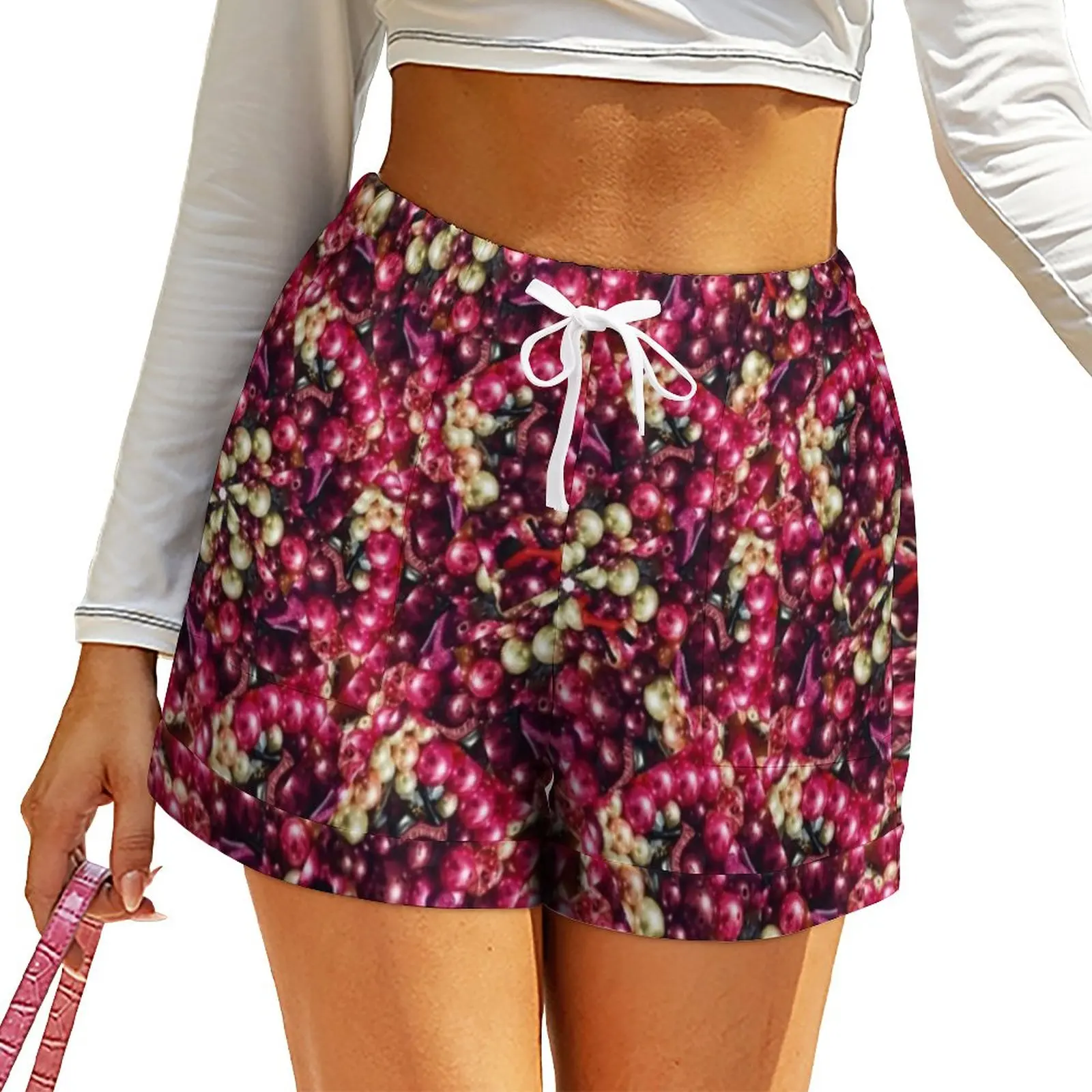 

Pink Beads Print Shorts Womens Dots Modern Art Street Wear Pattern Shorts High Waisted Oversized Short Pants Sexy Bottoms