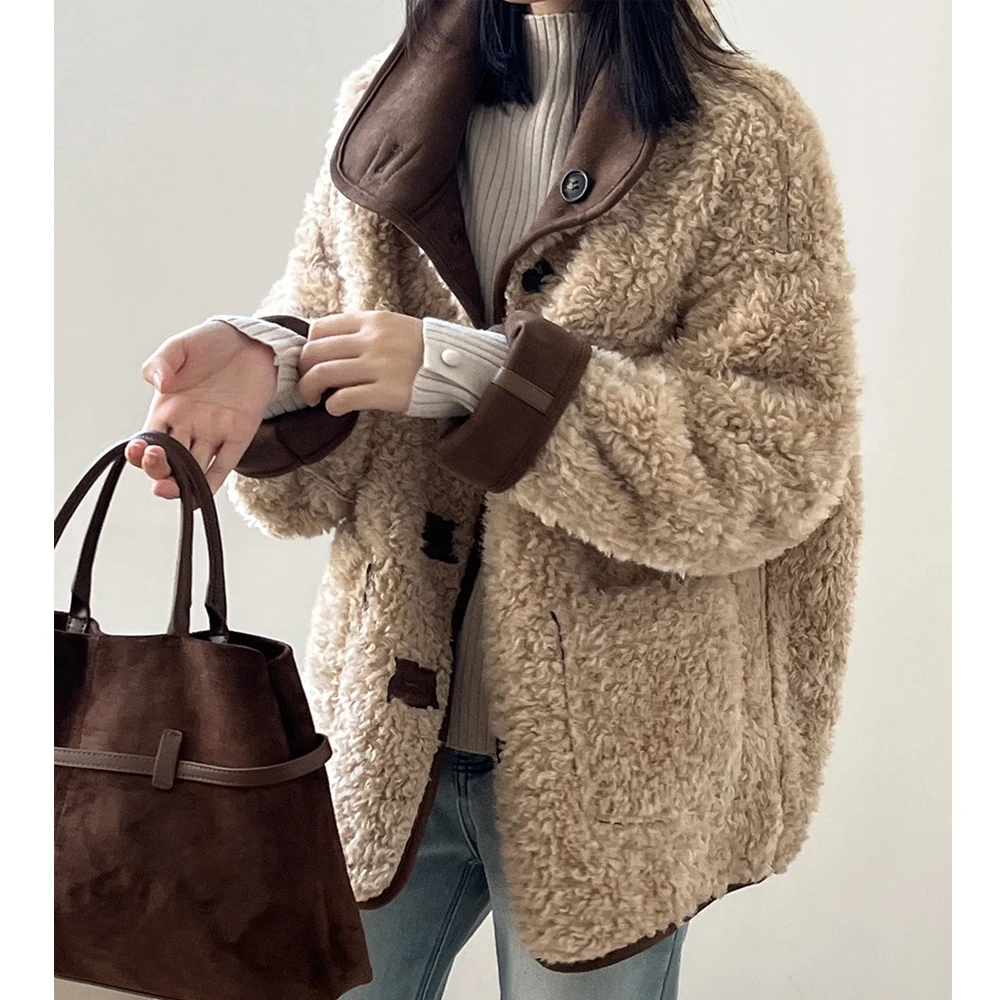 Женская зимняя замшевая куртка пальто теплая пушистая двусторонняя одежда с