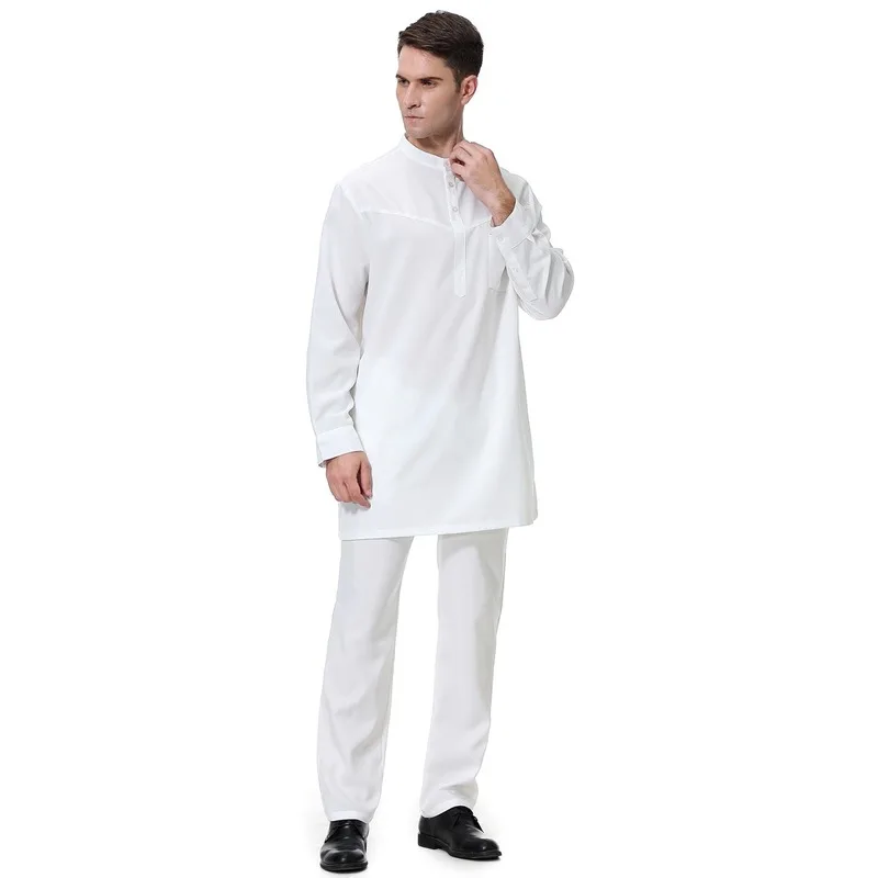 Muslim Fashion Men Robes Top Pants 2 Piece Set Jubba Thobes Qamis Homme Arabic Kaftan Men Islamic Clothing Kurta Abayat 2022