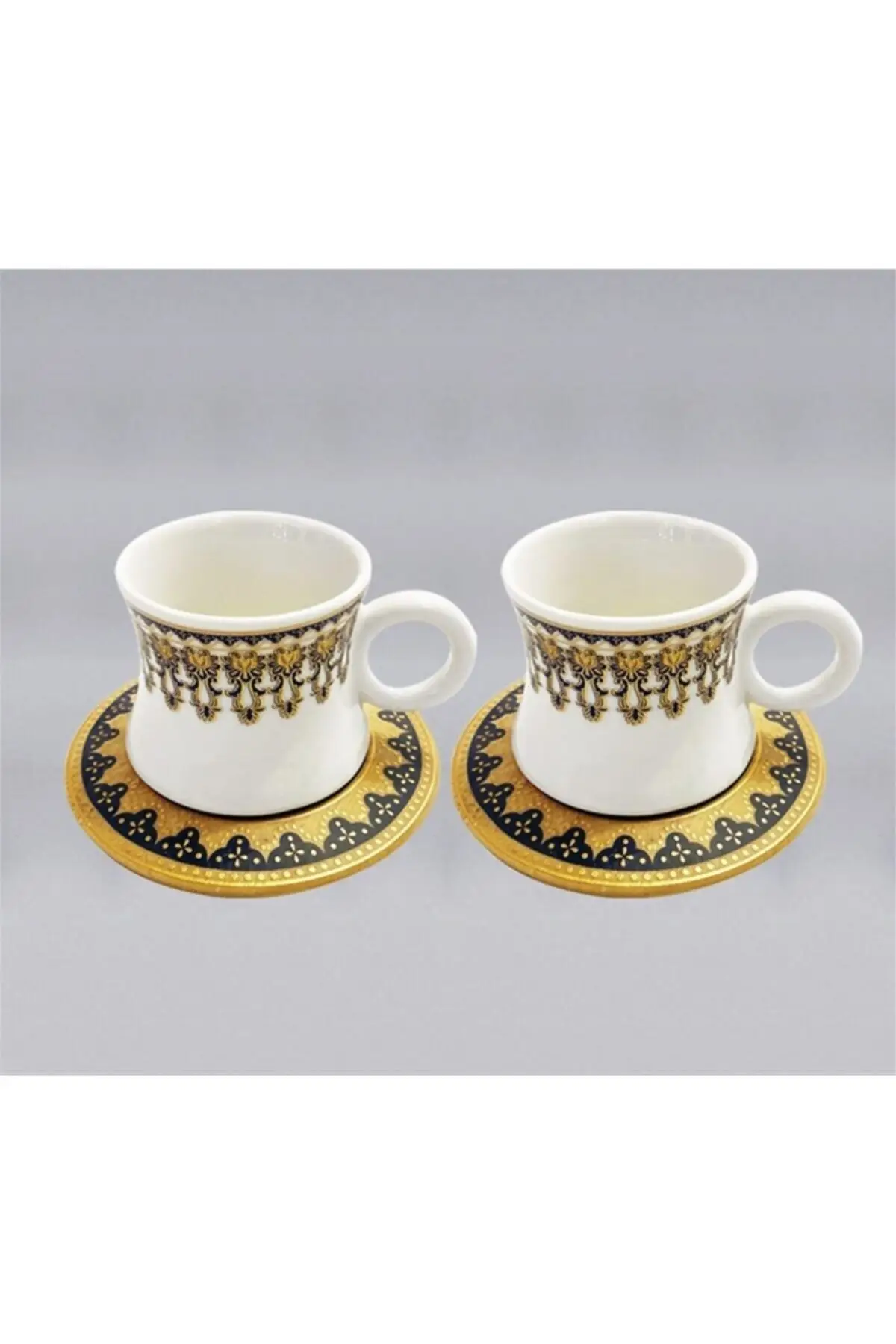 

Amazing Turkish Greek Arabic Coffee & Espresso Cup Set 2 Psc. Bamboo Plate Porcelain Cup Set