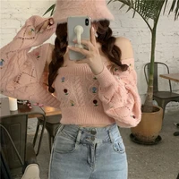 sexy camisole tops gentle sweet girl tops outfits pink v neck sweater floral embroidery knitted jacket 2 piece 2021 pink sweater