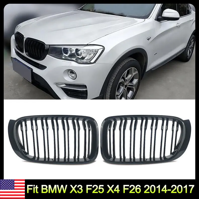 

Facelift Front Bumper Grille Grill Gloss Black For BMW X3 F25 X4 F26 2014-2017