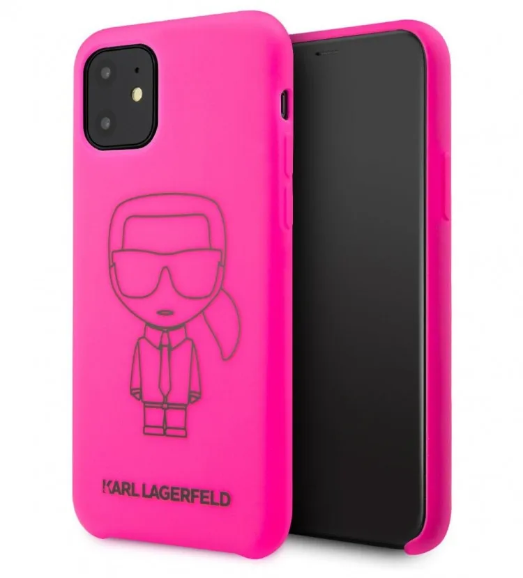 Чехол CG Mobile Karl Lagerfeld Liquid silicone Ikonik outlines Hard для iPhone 11 цвет Розовый/Черный - купить по