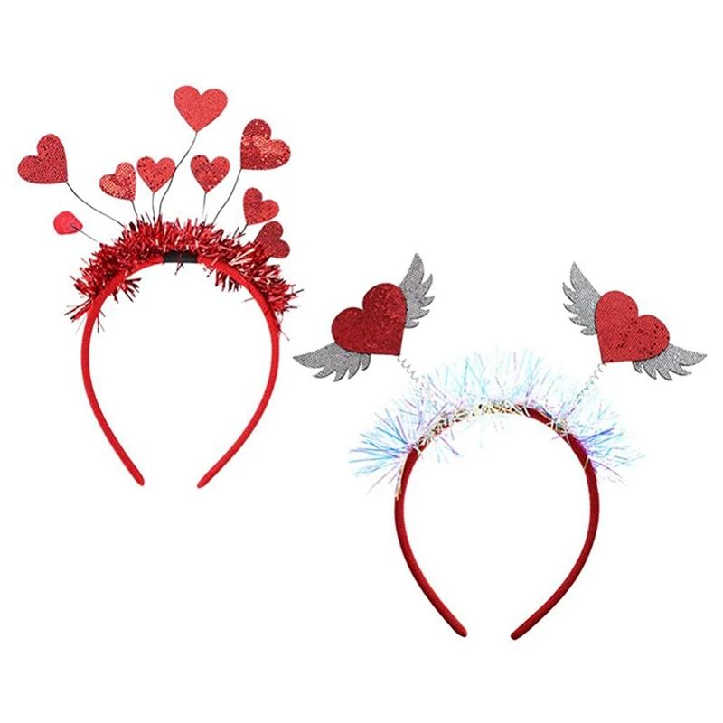 

1 Set 2Pcs Sequin Headbands Women Valentines Day Party Love Headbands Hair Hoops Headdress (Red)