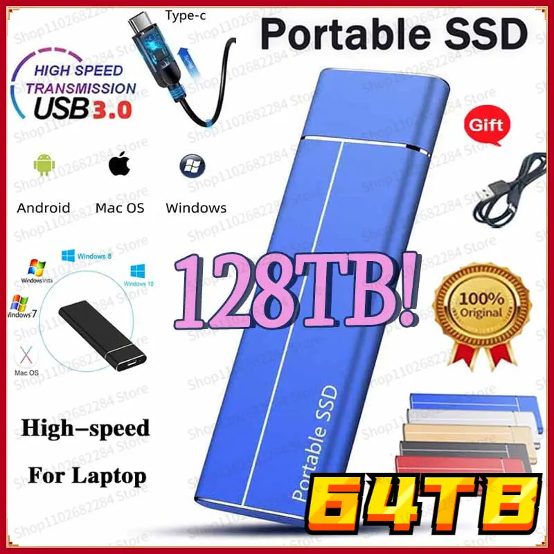 

100% Original SSD 128TB 64/8TB Portable High-speed External Solid State Hard Drive USB3.0 Interface Mobile Hard Drive for Laptop